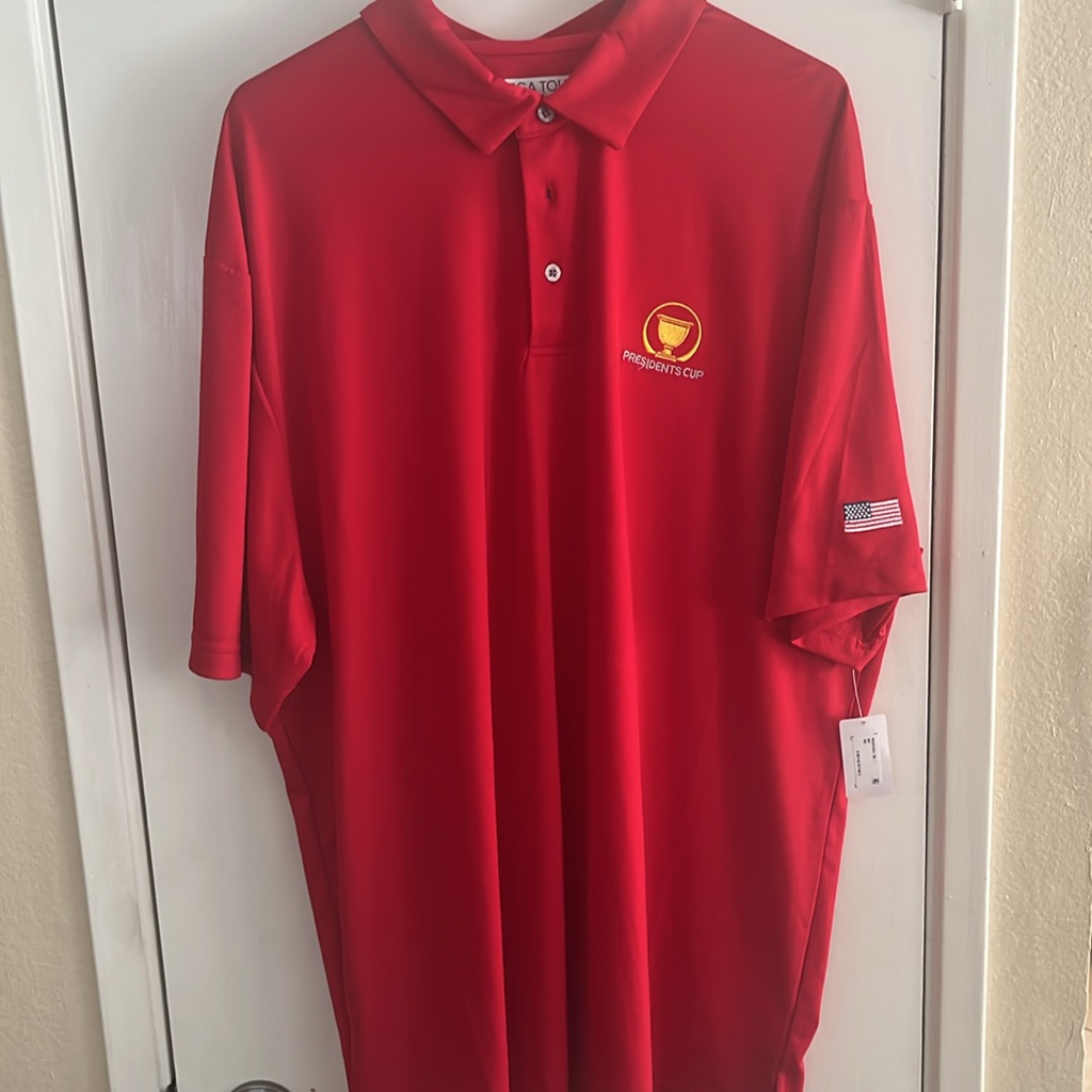 Nwt Pga Tour Presidents Cup Polo Xxl Tango Red W Gold Logo  Flag